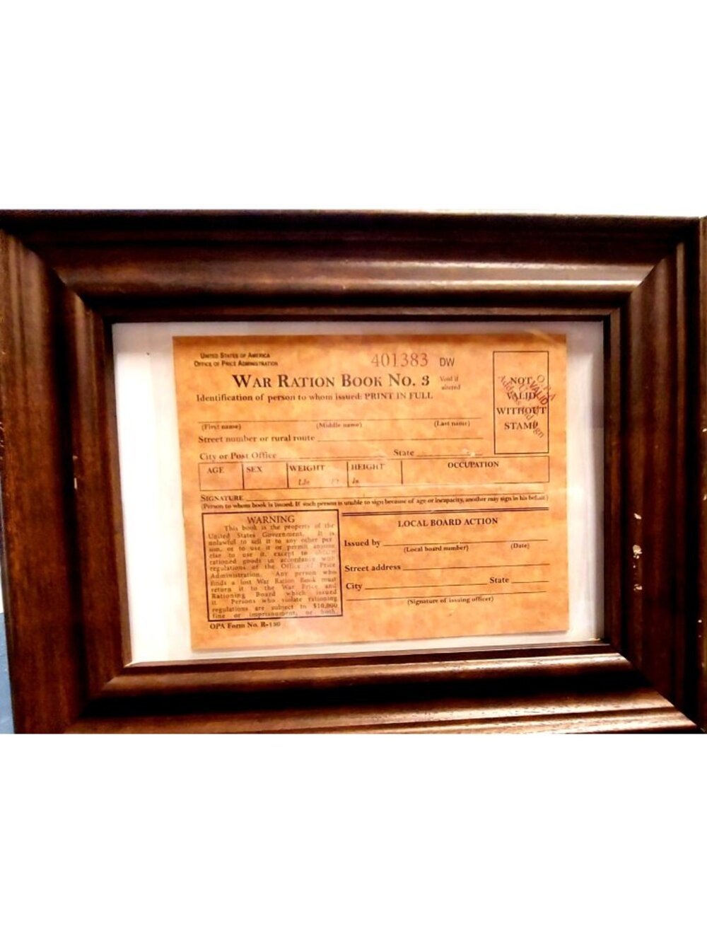WWII War Ration Book No. 3 Framed Memorabilia 10x8 Inches * Military * 1370